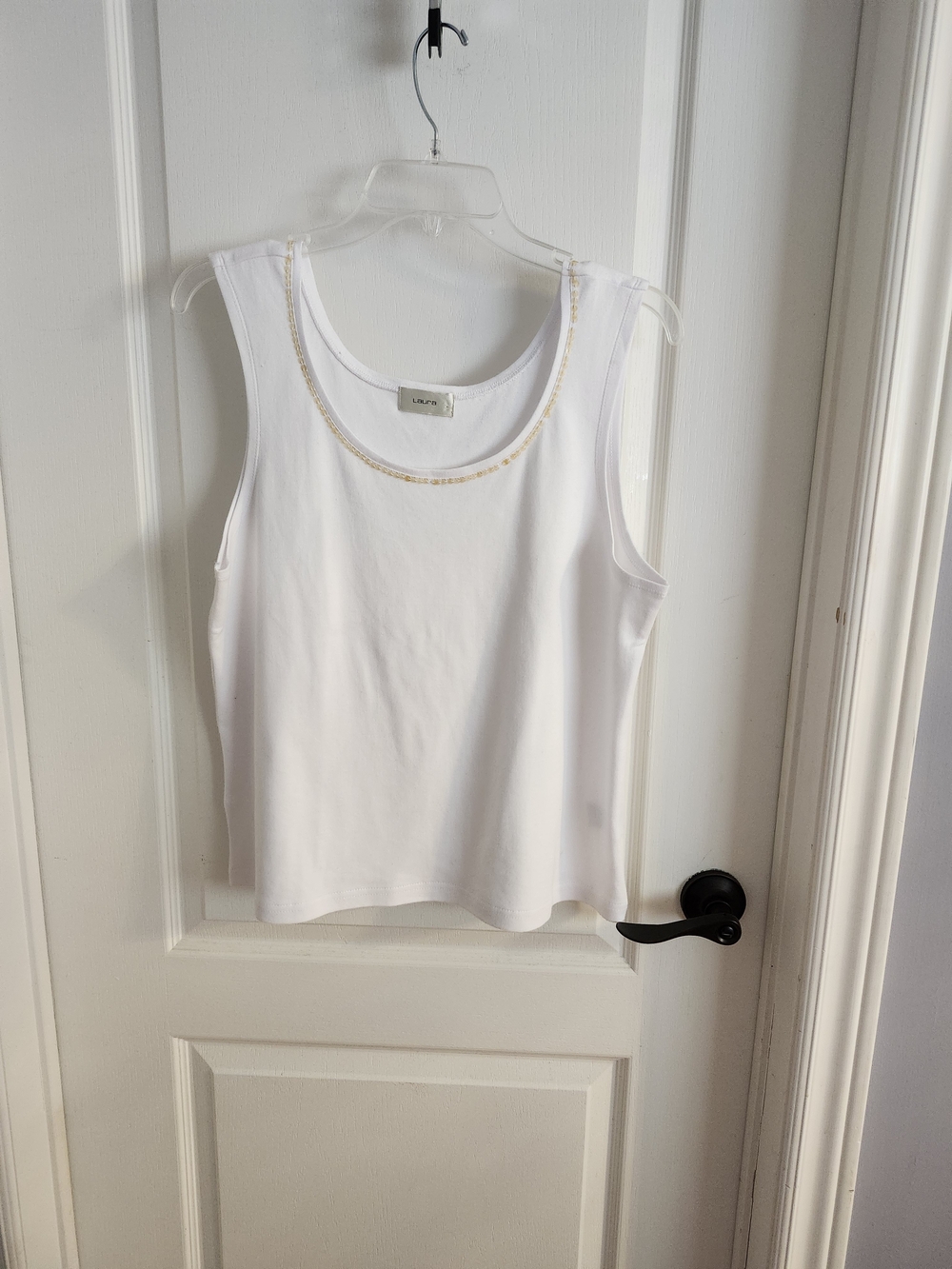 Laura White Embellished Scoop Neck Tank